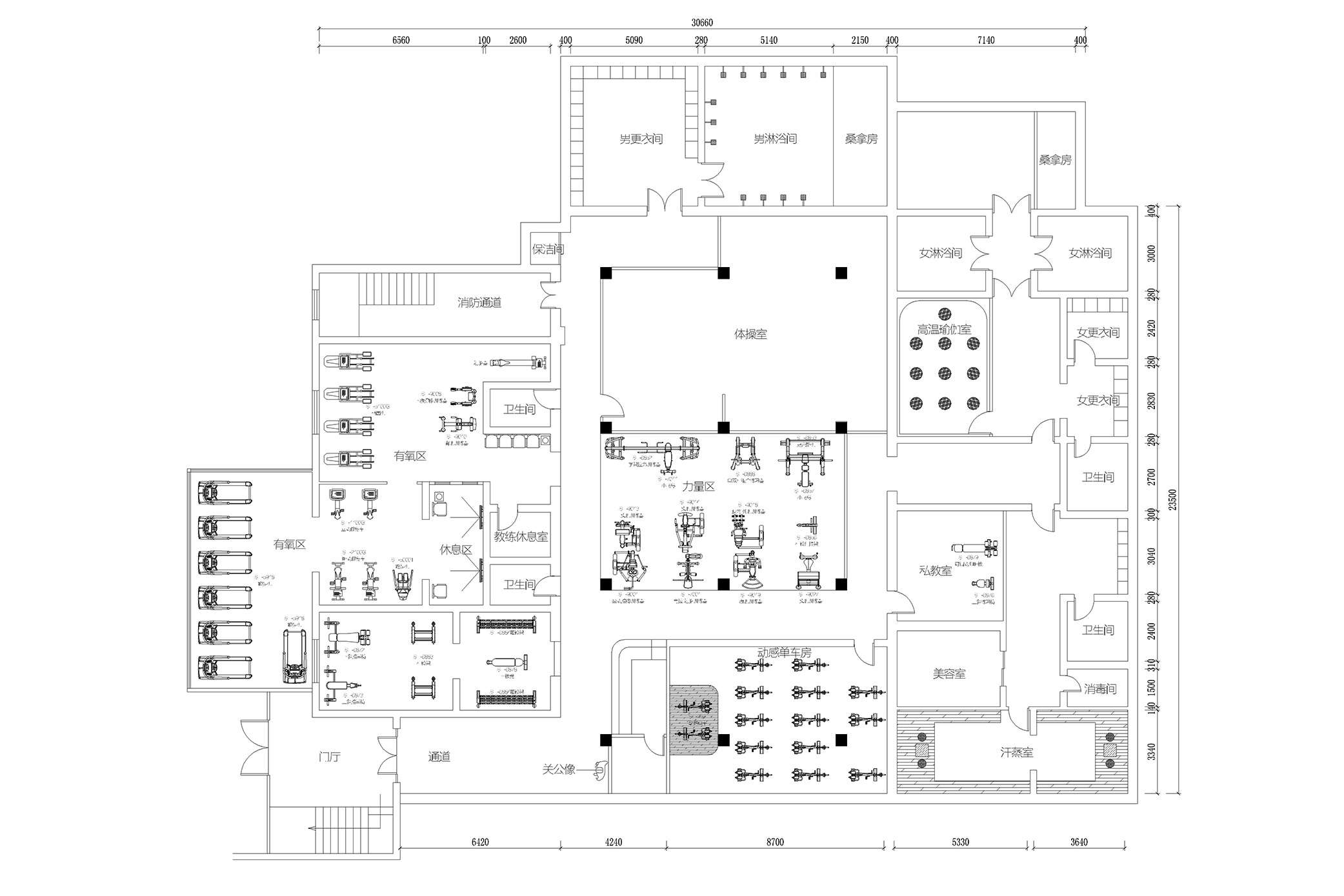 惠州企业事业单位职工健身房200平方米平面图